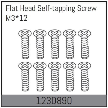 Absima M3*12 Flat Head Self-Tapping Screw Set (10) (AB1230890)