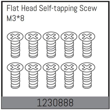 Absima M3*8 Flat Head Self-Tapping Screw Set (10) (AB1230888)