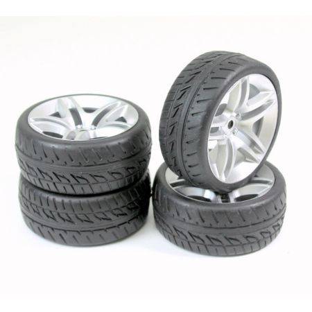 Absima Wheel Set Onroad "10 Spoke / Profile" silver 1:10 (4)