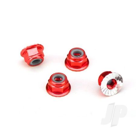 Traxxas Nuts, Aluminium, Flanged, Serrated (4Mm) (Red-Anodised) (4 Pcs) (TRX1747A)