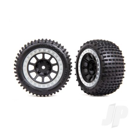 Traxxas Tyres & Wheels, Assembled (2.2' Graphite Gray, Satin Chrome Beadlock Wheels, Alias 2.2' Tyres) (2) (Bandit Rear, Medium Compound With Foam Inserts) (TRX2470G)