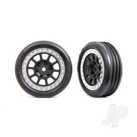 Traxxas Tyres & Wheels, Assembled (2.2' Graphite Gray, Satin Chrome Beadlock Wheels, Alias Ribbed 2.2' Tyres) (2) (Bandit Front, Medium Compound With Foam Inserts) (TRX2471G)