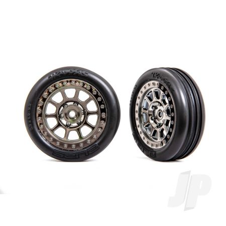 Traxxas Tyres & Wheels, Assembled (2.2' Black Chrome Wheels, Alias Ribbed 2.2' Tyres) (2) (Bandit Front, Medium Compound W/ Foam Inserts) (TRX2471T)
