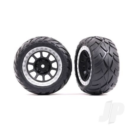 Traxxas Tyres & Wheels, Assembled (2.2' Graphite Gray, Satin Chrome Beadlock Wheels, Anaconda 2.2' Tyres With Foam Inserts) (2) (Bandit Rear) (TRX2478G)