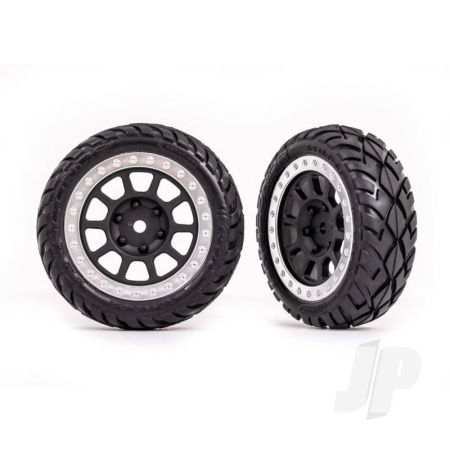 Traxxas Tyres & Wheels, Assembled (2.2' Graphite Gray, Satin Chrome Beadlock Wheels, Anaconda 2.2' Tyres With Foam Inserts) (2) (Bandit Front) (TRX2479G)