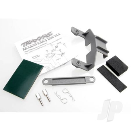 Traxxas Battery Hold-Down (Grey) (1Pc) / Receiver Hold-Down (Grey) (1Pc) / Metal Posts (2 Pcs) / Spacers (2 Pcs) / Body Clips (2 Pcs) / Servo Tape / Adhesive Foam Pad (TRX3627X)