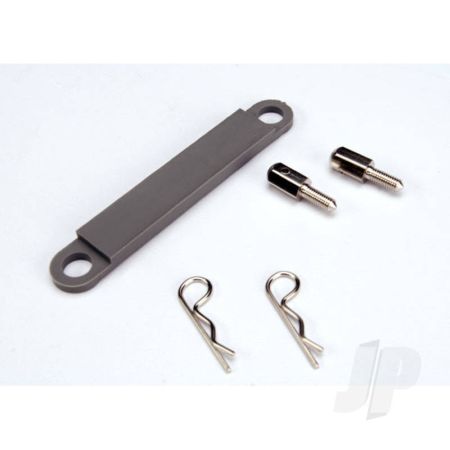 Traxxas Battery Hold-Down Plate (Grey) / Metal Posts (2 Pcs) / Body Clips (2 Pcs) (TRX3727A)