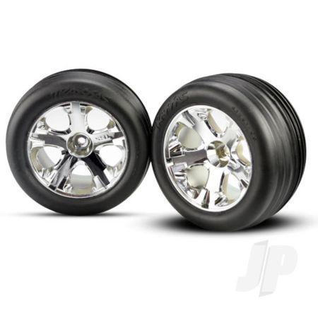 Traxxas Chrome Wheels And Ribbed Tyres (Pair) (TRX3771)
