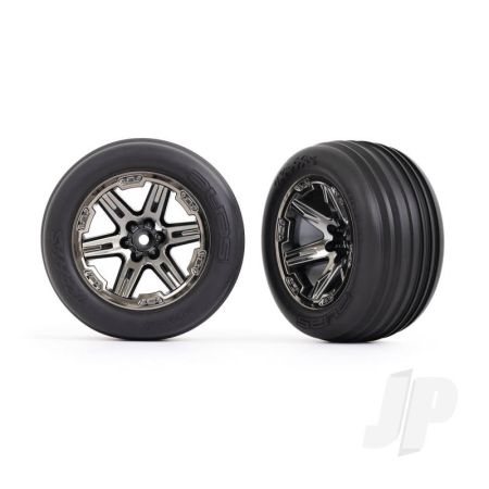Traxxas Tyres & Wheels, Assembled, Glued (2.8') (Rxt Black Chrome Wheels, Ribbed Tyres, Foam Inserts) (Electric Front) (2) (TRX3771R)
