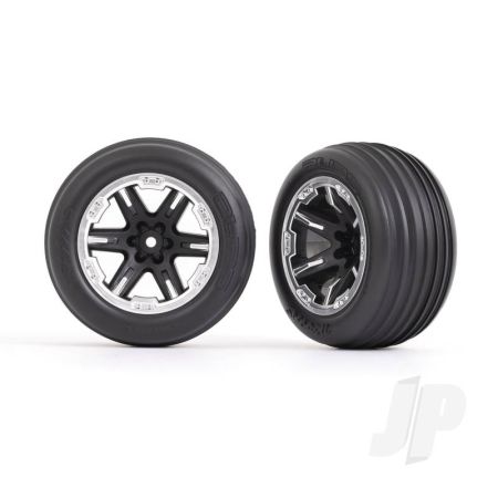 Traxxas Tyres & Wheels, Assembled, Glued (2.8') (Rxt Black & Satin Wheels, Ribbed Tyres, Foam Inserts) (Electric Front) (2) (TRX3771X)