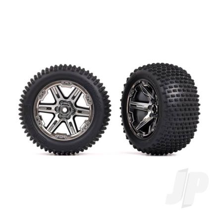 Traxxas Tyres & Wheels, Assembled, Glued (2.8') (Rxt Black Chrome Wheels, Alias Tyres, Foam Inserts) (2Wd Electric Rear) (2) (Tsm Rated) (TRX3772R)