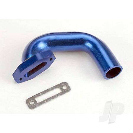 Traxxas Exhaust Header, Perfect Fit For N. 4-Tec, N. Rustler / Sport (Blue-Anodised, Aluminium) / Header Gasket (For Side Exhaust Engines Only) (TRX4487)