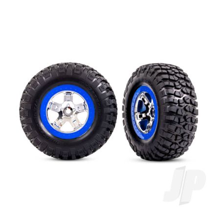 Traxxas Tyres & Wheels, Assembled, Glued (Sct Chrome, Blue Beadlock Style Wheels, Bfgoodrich Mud-Terrain T/A Km2 Tyres, Foam Inserts) (2) (2Wd Front) (TRX5869A)