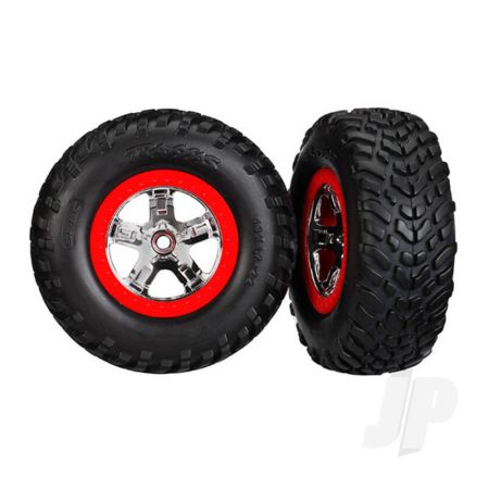 Traxxas Sct Chome Tyres And Wheels, Red Beadlock (Pair) (TRX5887R)