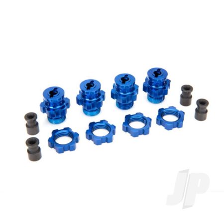 Traxxas Wheel Hubs, Splined, 17Mm, Short (4 Pcs) / Wheel Nuts, Splined, 17Mm (4 Pcs) (Blue-Anodised) / Hub Retainer M4 X 0.7 (4 Pcs) / Axle Pin (4 Pcs) / Wrench, 5Mm (TRX6856X)