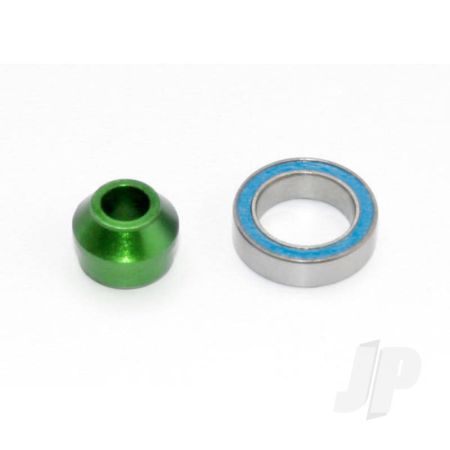 Traxxas Bearing Adapter, 6061-T6 Aluminium (Green-Anodised) (1Pc) / 10X15X4Mm Ball Bearing (Black Rubber Sealed) (1Pc) (For Slipper Shaft) (TRX6893G)