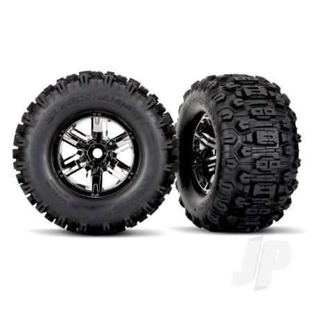 Traxxas Tires & Wheels, Assembled, Glued (X-Maxx Black Chrome Wheels, Sledgehammer Tires, Foam Inserts) (Left & Right) (2) (TRX7774A)