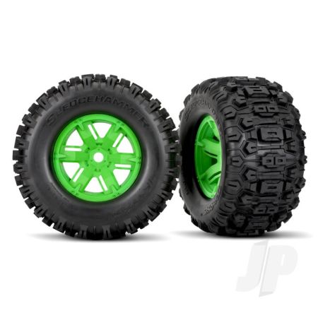 Traxxas Tires & Wheels, Assembled, Glued (X-Maxx Green Wheels, Sledgehammer Tires, Foam Inserts) (Left & Right) (2) (TRX7774G)
