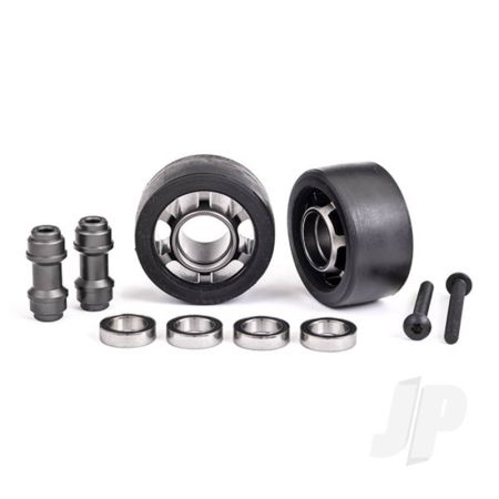 Traxxas Wheels, Wheelie Bar, 6061-T6 Aluminium (Dark Titanium-Anodised) (2)/ Axle, Wheelie Bar, 6061-T6 Aluminium (2)/ 10X15X4 Ball Bearings (4) (TRX7775A)