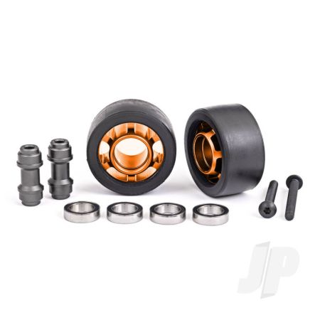 Traxxas Wheels, Wheelie Bar, 6061-T6 Aluminium (Orange-Anodised) (2)/ Axle, Wheelie Bar, 6061-T6 Aluminium (2)/ 10X15X4 Ball Bearings (4) (TRX7775T)