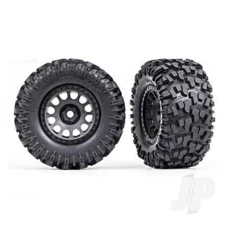 Traxxas Tyres & Wheels, Assembled, Glued (Xrt Race Black Wheels, Maxx At Tyres, Foam Inserts) (Left & Right) (TRX7875)
