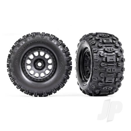 Traxxas Tyres & Wheels, Assembled, Glued (Xrt Race Black Wheels, Sledgehammer Tyres, Foam Inserts) (Left & Right) (TRX7876)