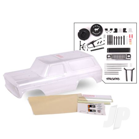 Traxxas Body, Ford Bronco (1979), Complete (Clear, Trimmed, Requires Painting) (Includes Grille, Side Mirrors, Door Handles, Windshield Wipers, Spare Tire Mount, Decals, Window Masks) (Requires #8072 Inner Fenders) (TRX8010P)