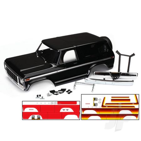 Traxxas Body, Ford Bronco, Complete (Black) (Includes Front And Rear Bumpers, Push Bar, Rear Body Mount, Grille, Side Mirrors, Door Handles, Windshield Wipers, Spare Tyre Mount, Red And Sunset Decals) (Requires #8072 Inner Fenders) (TRX8010X)