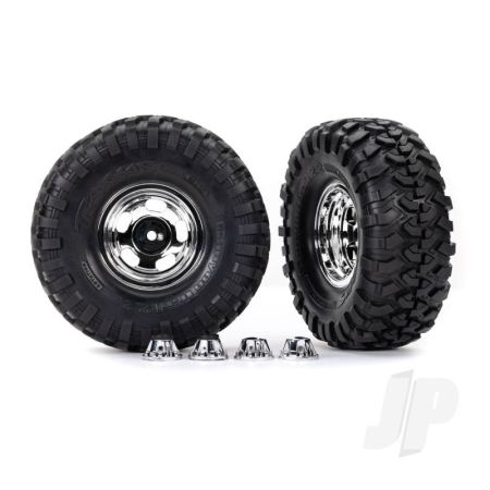 Traxxas Tyres & Wheels, Assembled, Glued (2.2In Chrome Wheels, Canyon Trail 5.3 X 2.2In Tyres) (2)/ Center Caps (2)/ Decal Sheet (Requires #8255A Extended Thread Stub Axle) (TRX8159X)