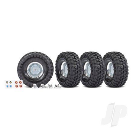 Traxxas Tyres And Wheels, Assembled, Glued (1.9' Chrome Wheels, Canyon Trail 4.6X1.9' Tyres) (4 Pcs)/ Centre Caps (4 Pcs)/ Decal Sheet (Requires #8255A Extended Stub Axle) (TRX8166X)