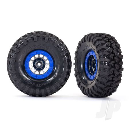 Traxxas Tyres And Wheels, Assembled, Glued (Method 105 1.9' Black Chrome, Blue Beadlock Style Wheels, Canyon Trail 4.6X1.9' Tyres, Foam Inserts) (1 Left, 1 Right) (TRX8182)