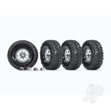 Traxxas Tyres And Wheels, Assembled, Glued (1.9' Classic Chrome Wheels, Canyon Trail 4.6X1.9' Tyres) (4 Pcs)/ Centre Caps (4 Pcs) (Requires #8255A Extended Stub Axle) (TRX8183X)