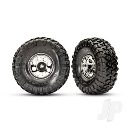 Traxxas Tires And Wheels, Assembled, Glued (2.2" Classic Chrome Wheels, Canyon Trail 5.3X2.2" Tires, Foam Inserts) (2) (Requires #8255A Extended Thread Stub Axle) (TRX8184)