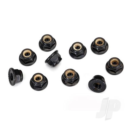 Traxxas Nuts, 4Mm Flanged Nylon Locking, Serrated (Black) (10 Pcs) (TRX8347)