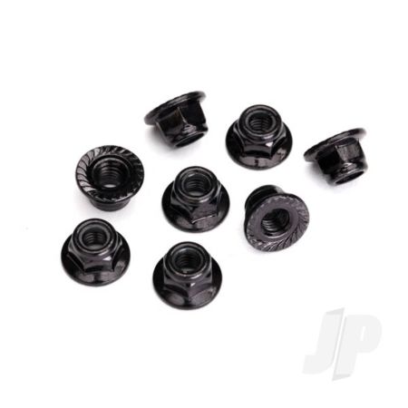 Traxxas Nuts, 5Mm Flanged Nylon Locking (Steel, Black Serrated) (8 Pcs) (TRX8447)