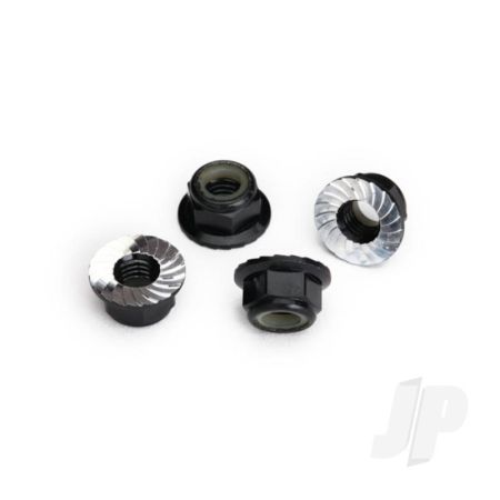 Traxxas Nuts, 5Mm Flanged Nylon Locking (Aluminium, Black-Anodised, Serrated) (4 Pcs) (TRX8447A)