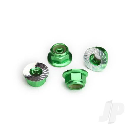 Traxxas Nuts, 5Mm Flanged Nylon Locking (Aluminium, Green-Anodised, Serrated) (4 Pcs) (TRX8447G)