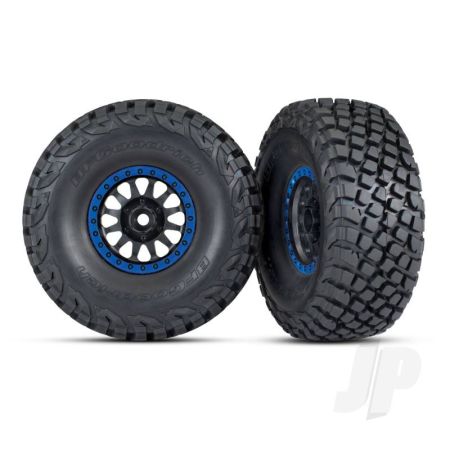 Traxxas Tyres And Wheels, Assembled, Glued (Method Racing Wheels, Black With Blue Beadlock, Bfgoodrich Baja Kr3 Tyres) (2) (TRX8474X)