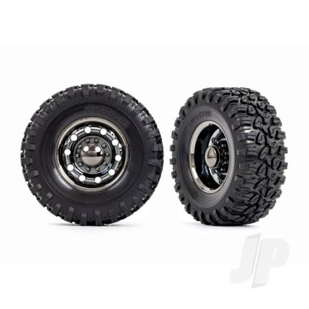 Traxxas Tyres And Wheels, Assembled, Glued (Trx-6 Big Rig 2.2In Black Chrome Wheels, Canyon Rt 4.6X2.2In Tyres, Foam Inserts) (Rear) (2)/ Centre Caps (Black Chrome) (2) (TRX8854X)