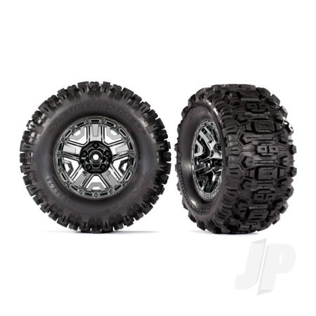 Traxxas Tyres And Wheels, Assembled, Glued (Black Chrome 2.8In Wheels, Sledgehammer Tyres, Foam Inserts) (2 Pcs) (Tsm Rated) (TRX9072)