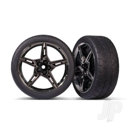 Traxxas Tyres And Wheels, Assembled, Glued (Split-Spoke Black Chrome Wheels, 1.9' Response Tyres) (Front) (2) (TRX9370)