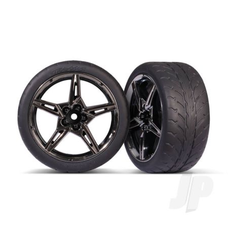 Traxxas Tyres And Wheels, Assembled, Glued (Split-Spoke Black Chrome Wheels,ÃƒÆ’Ã¢Å¡1.9' Response Tyres) (Extra Wide, Rear) (2) (TRX9371)