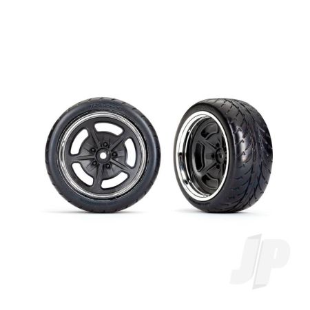 Traxxas Tyres And Wheels, Assembled, Glued (Black With Chrome Wheels, 1.9' Response Tyres) (Extra Wide, Rear) (2) (TRX9373)