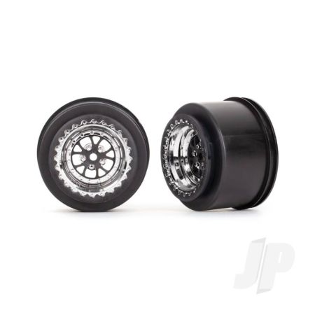 Traxxas Wheels, Weld Chrome With Black (Rear) (2) (TRX9473R)
