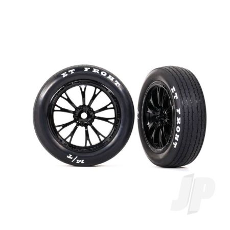 Traxxas Tyres & Wheels, Assembled, Glued (Weld Gloss Black Wheels, Tyres, Foam Inserts) (Front) (2) (TRX9474)