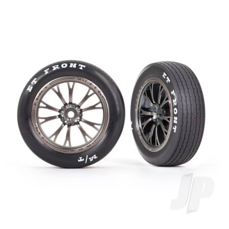 Traxxas Tyres & Wheels, Assembled, Glued (Weld Satin Black Chrome Wheels, Tyres, Foam Inserts) (Front) (2) (TRX9474A)