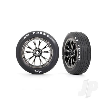 Traxxas Tyres & Wheels, Assembled, Glued (Weld Black Chrome Wheels, Tyres, Foam Inserts) (Front) (2) (TRX9474X)