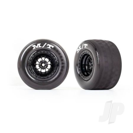 Traxxas Tyres & Wheels, Assembled, Glued (Weld Gloss Black Wheels, Tyres, Foam Inserts) (Rear) (2) (TRX9475)