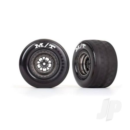 Traxxas Tyres & Wheels, Assembled, Glued (Weld Satin Black Chrome Wheels, Tyres, Foam Inserts) (Rear) (2) (TRX9475A)
