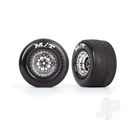 Traxxas Tyres & Wheels, Assembled, Glued (Weld Chrome With Black Wheels, Tyres, Foam Inserts) (Rear) (2) (TRX9475R)